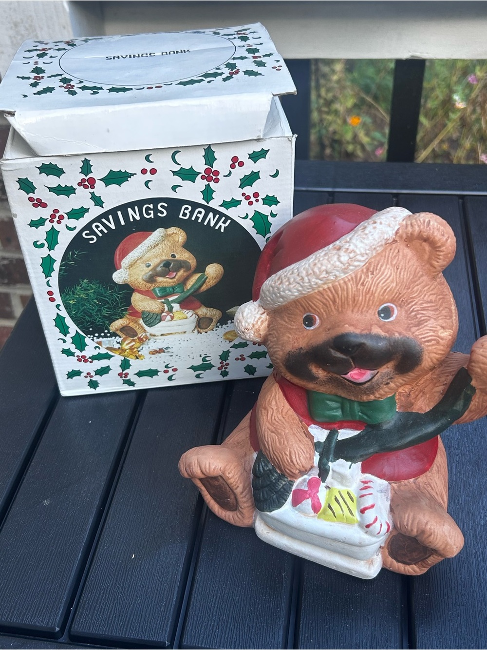 Vintage Holiday Bear Savings Bank